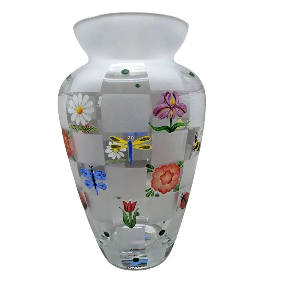 Lenox Nature's Splendor Handpainted Glass Vase Flowers Insects w/Box Signed